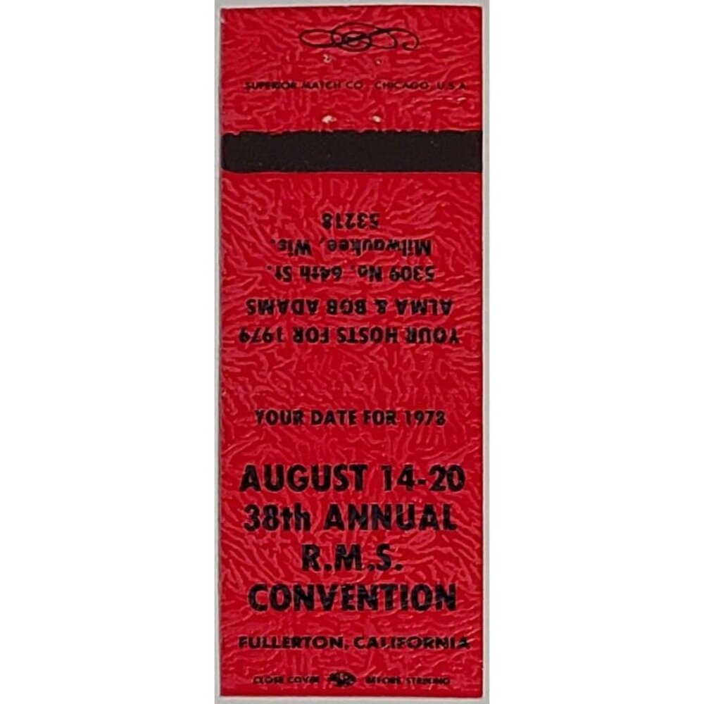 Vintage Matchbook Cover RMS 38th Annual Convention 1978 Fullerton CA Red